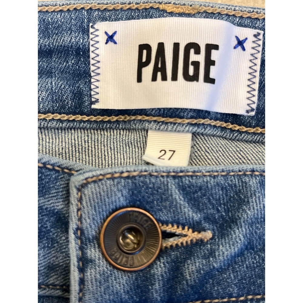 PAIGE Jimmy Jimmy Skinny Distressed Blue Jeans Size 27 Raw Hem Medium Wash